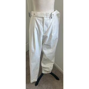 NEW ZARA Belted Linen Cotton Ecru White Zipper
Front Pockets Pleated Pants 14